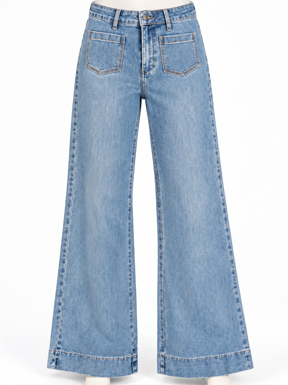 Oraije Paris 70s Retro Wide Leg Flare Jeans Front Pockets Stretch Size FR42 US10